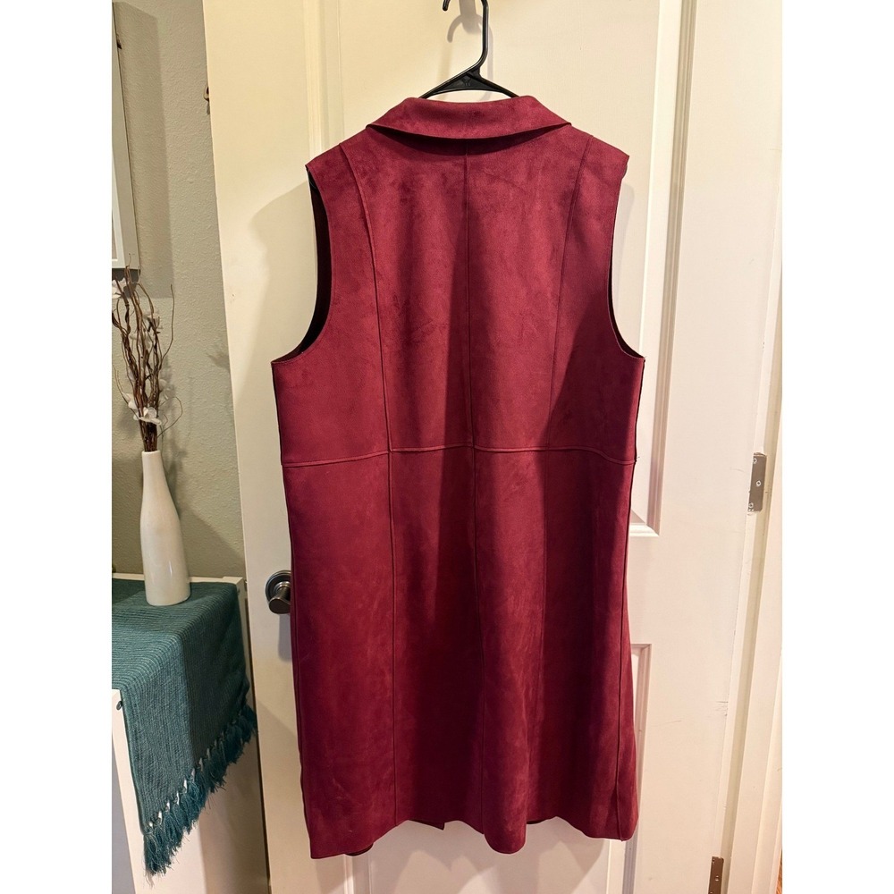 Magaschoni Womens Faux Suede Longline Vest Duster Malbec Burgundy XL G505102 - Picture 3 of 3